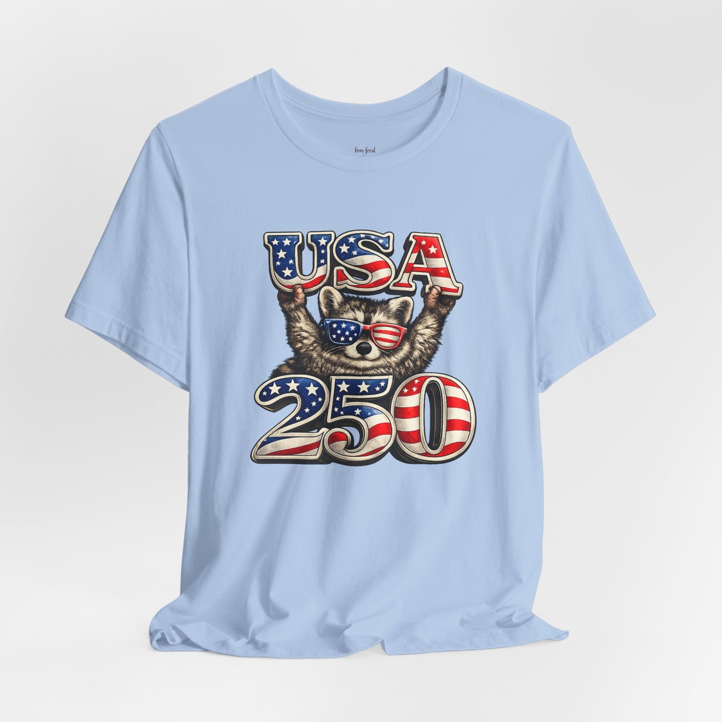 Patriot Raccoon 250th Anniversary T-Shirt — 4th of July Fireworks Flag Tee