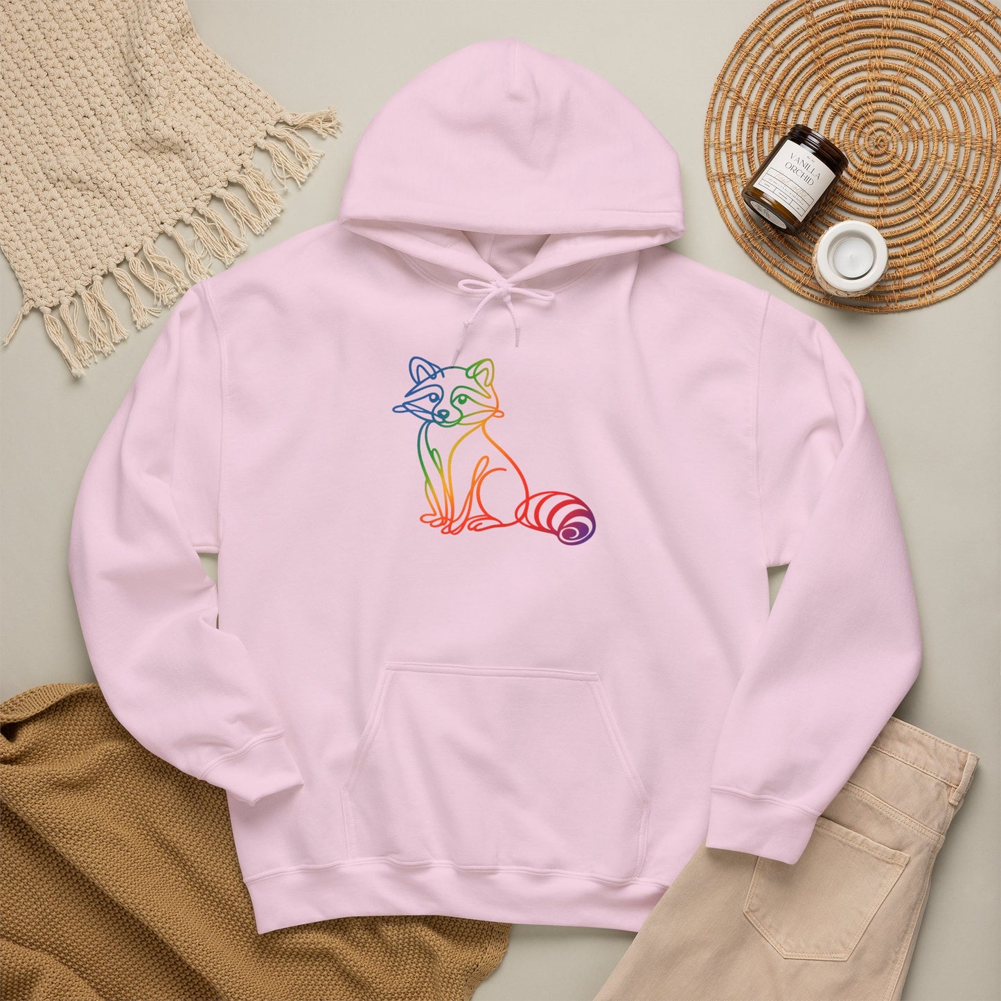Rainbow Line Art Raccoon Hoodie