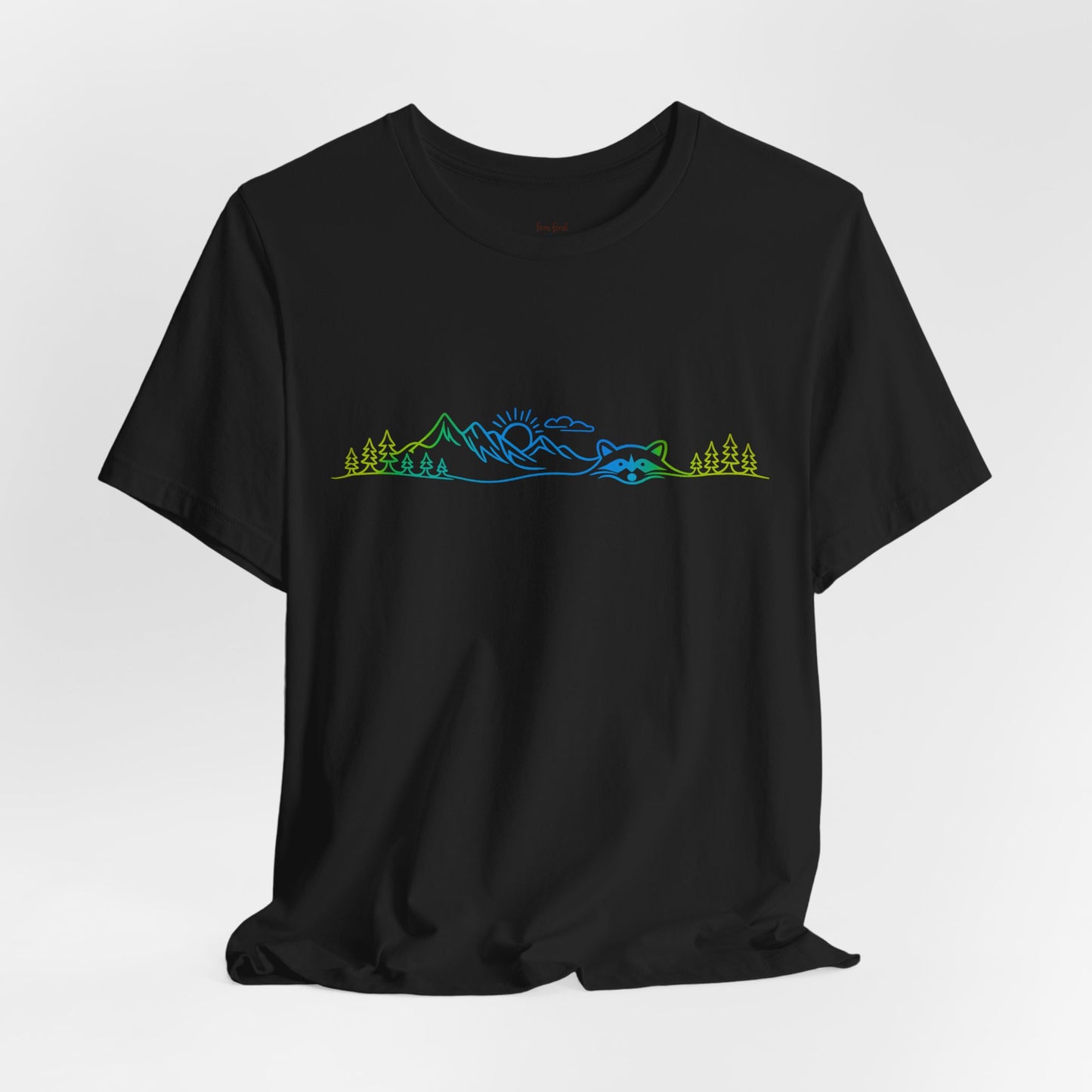 Raccoon Tee — Minimal Line Raccoon Scenic Graphic T-Shirt