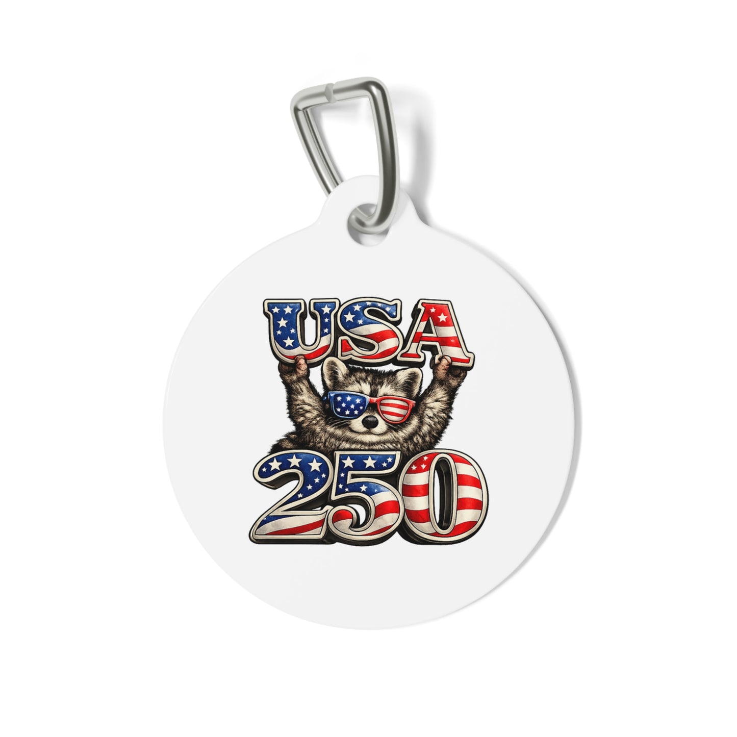 Patriotic Raccoon 4th of July Pet Tag — USA 250 Celebration