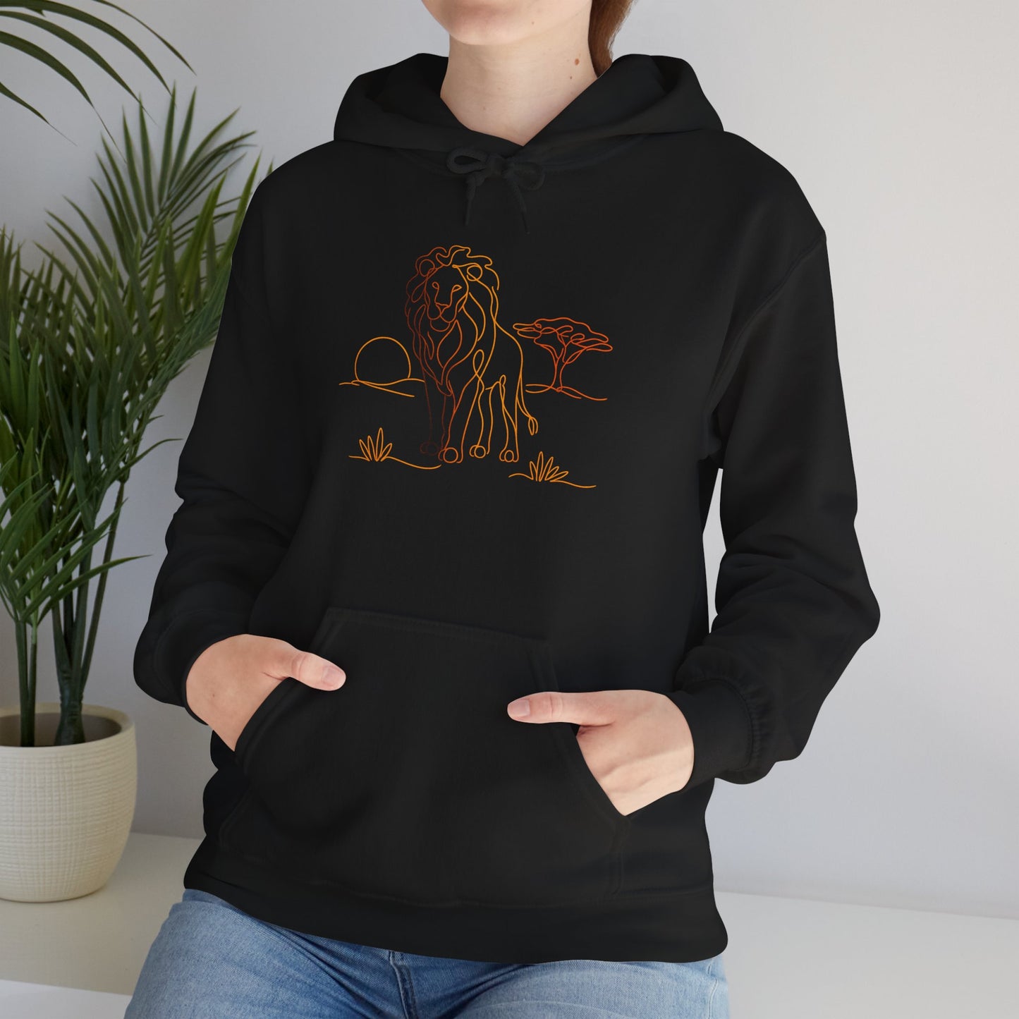 Lion Line Art Hoodie — Minimal Safari Sweatshirt