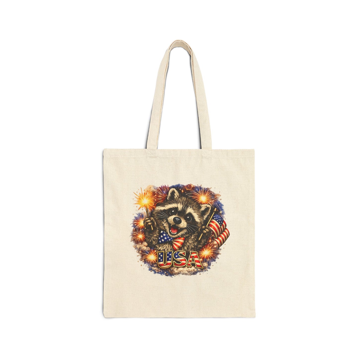 Patriotic Raccoon Fireworks Tote Bag — '250' Canvas Tote for Fourth of July