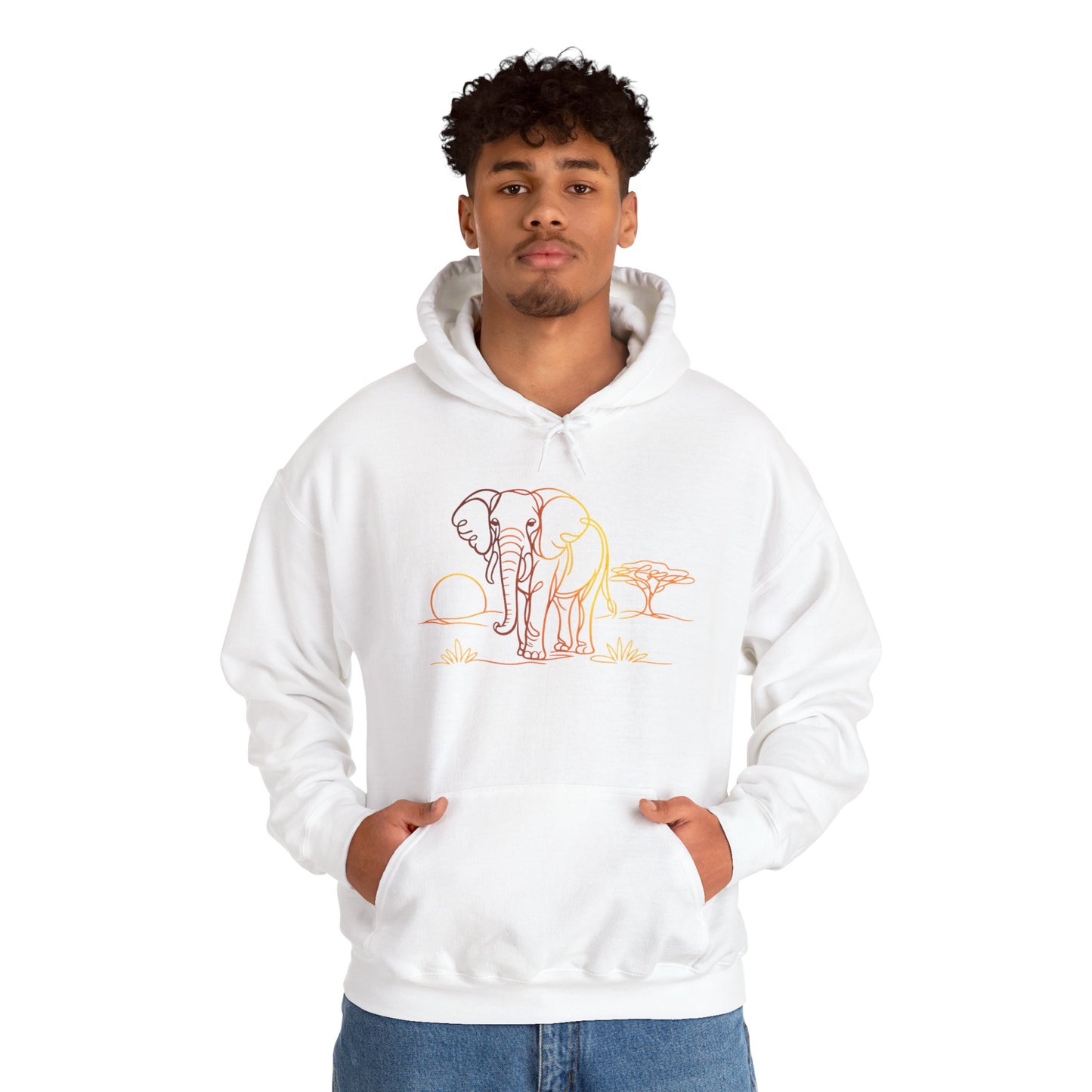 Elephant Sunset Hoodie — Minimal Safari Graphic Hooded Sweatshirt