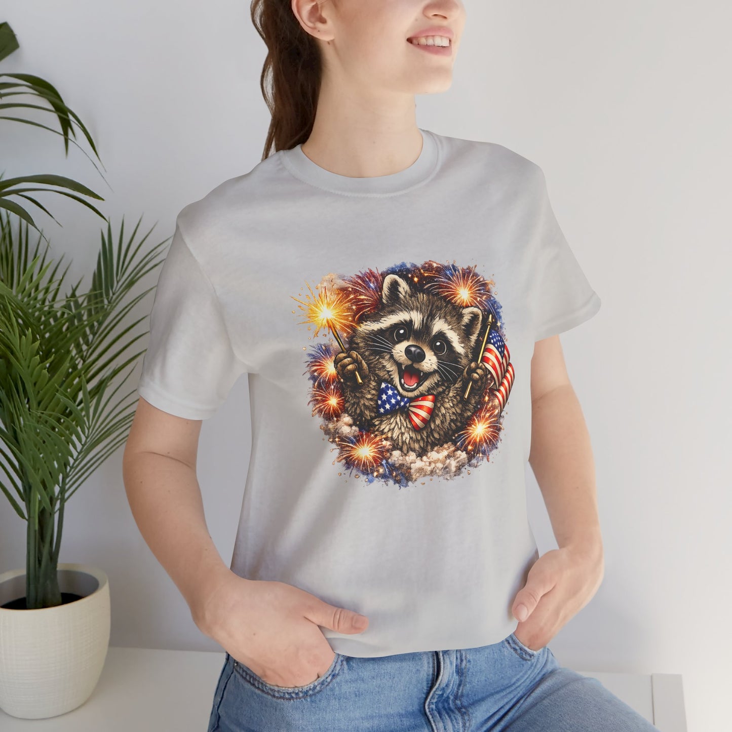 Patriot Raccoon 250th Anniversary T-Shirt — 4th of July Fireworks Flag Tee