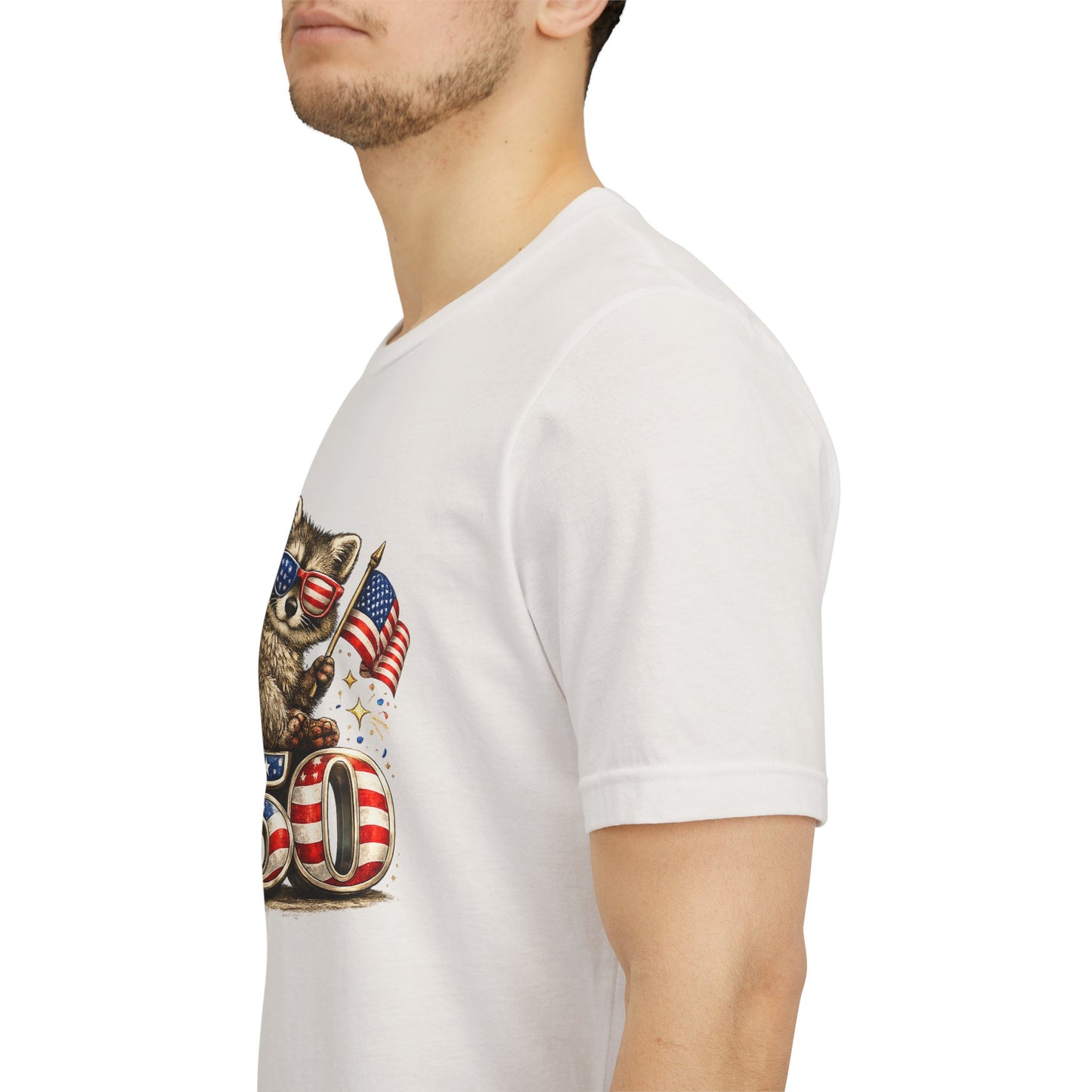 Patriot Raccoon 250th Anniversary T-Shirt — 4th of July Fireworks Flag Tee