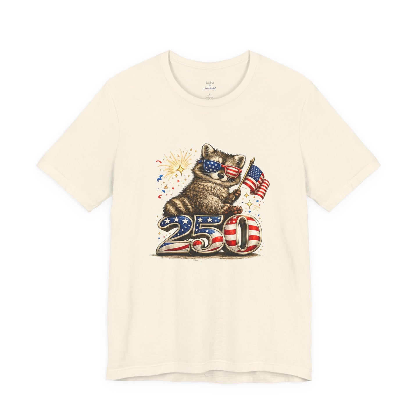 Patriot Raccoon 250th Anniversary T-Shirt — 4th of July Fireworks Flag Tee
