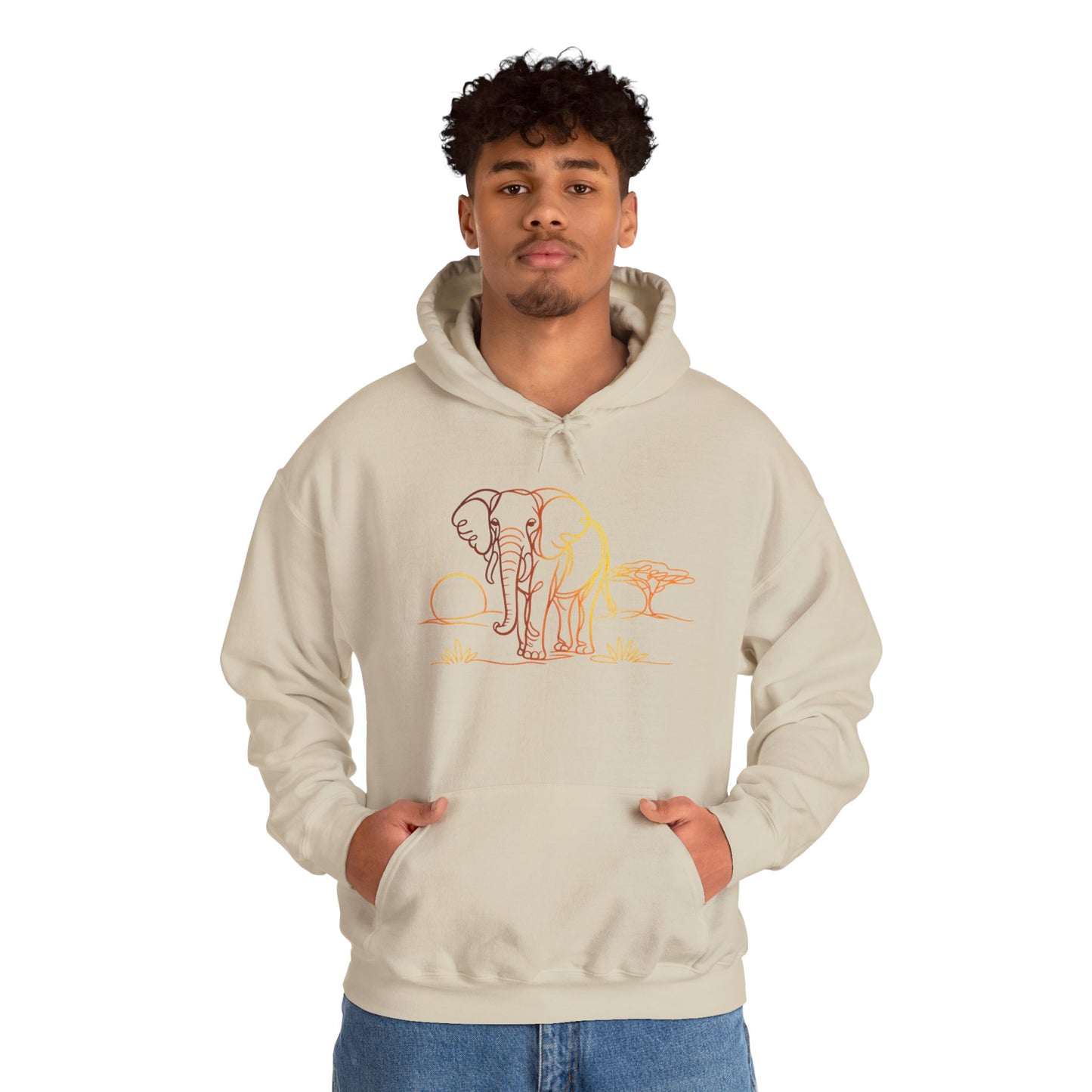 Elephant Sunset Hoodie — Minimal Safari Graphic Hooded Sweatshirt