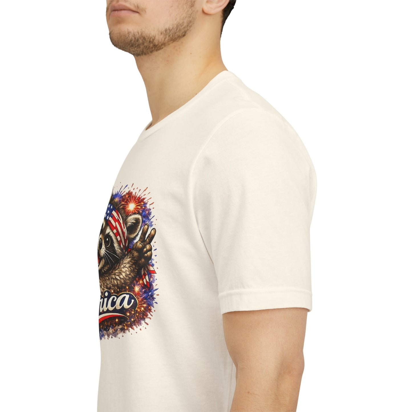 Patriot Raccoon 250th Anniversary T-Shirt — 4th of July Fireworks Flag Tee