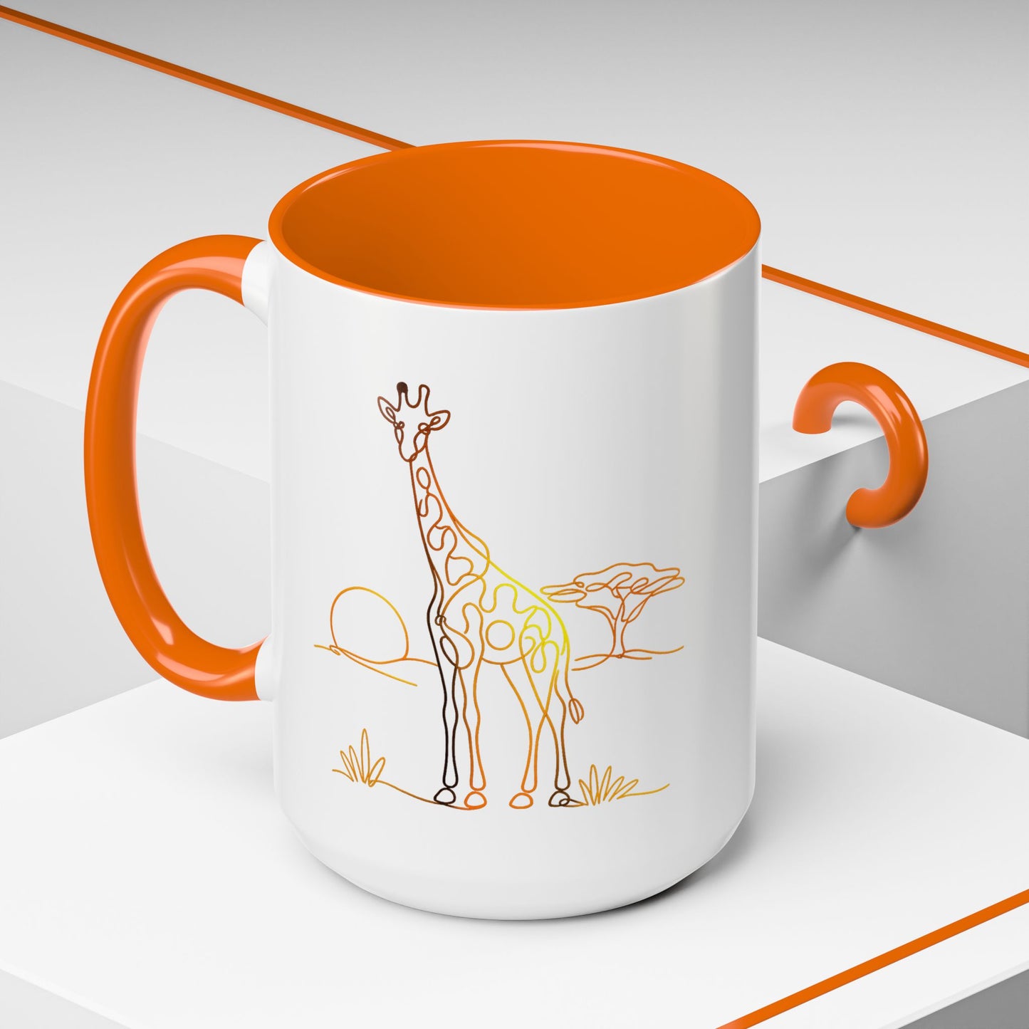 Safari Sunrise Coffee Mug — Minimal Line Giraffe Design (11/15oz)