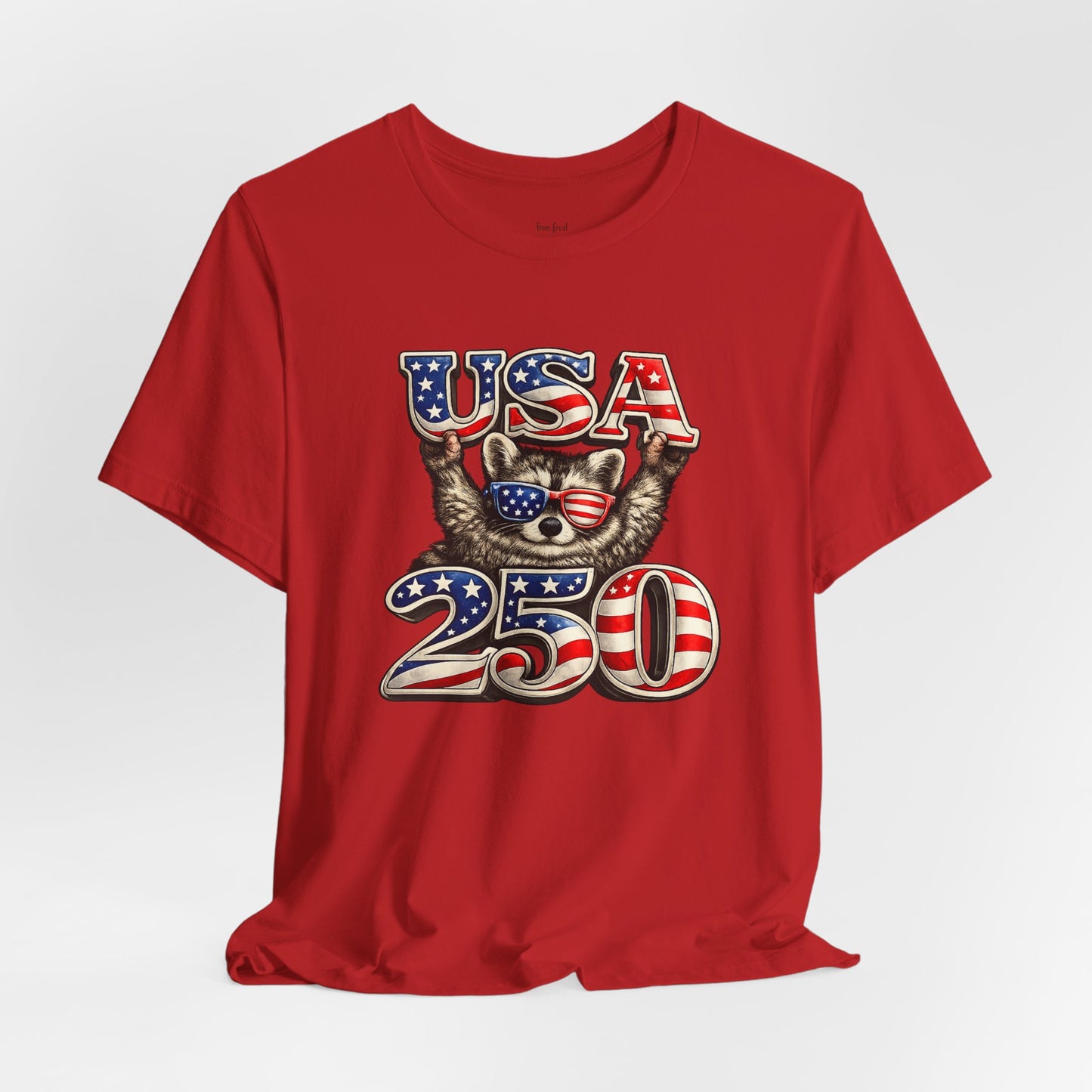 Patriot Raccoon 250th Anniversary T-Shirt — 4th of July Fireworks Flag Tee
