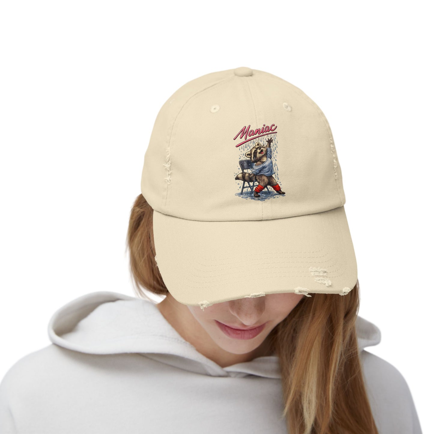 Maniac Distressed Cap — Raccoon Mom/Dad Funny Dad Hat