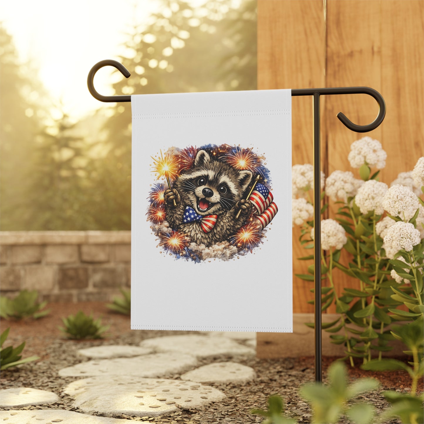 Patriotic Raccoon 250 Garden Flag — 4th of July House Banner