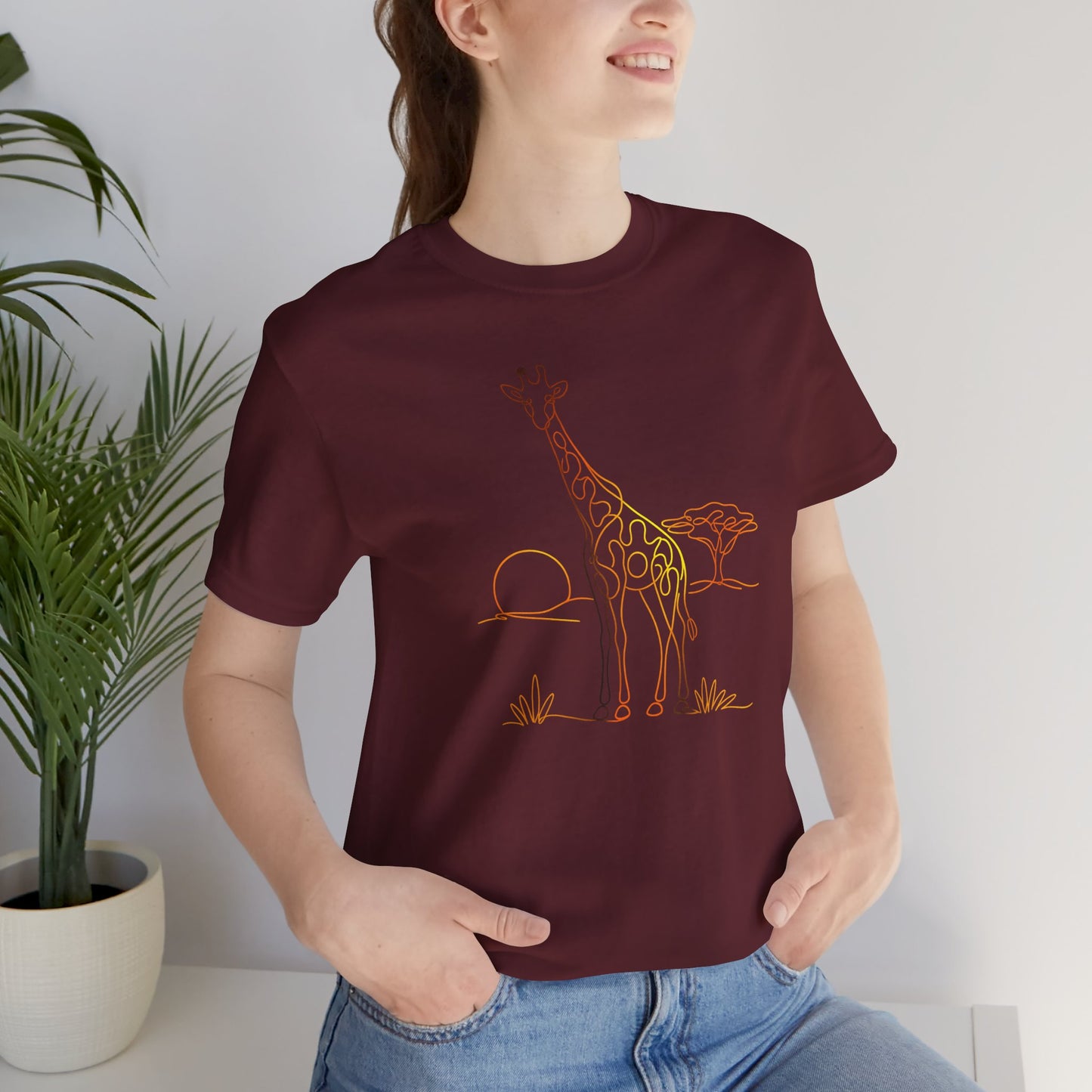 Giraffe Sunset Tee — Minimal Line Art Safari T-Shirt