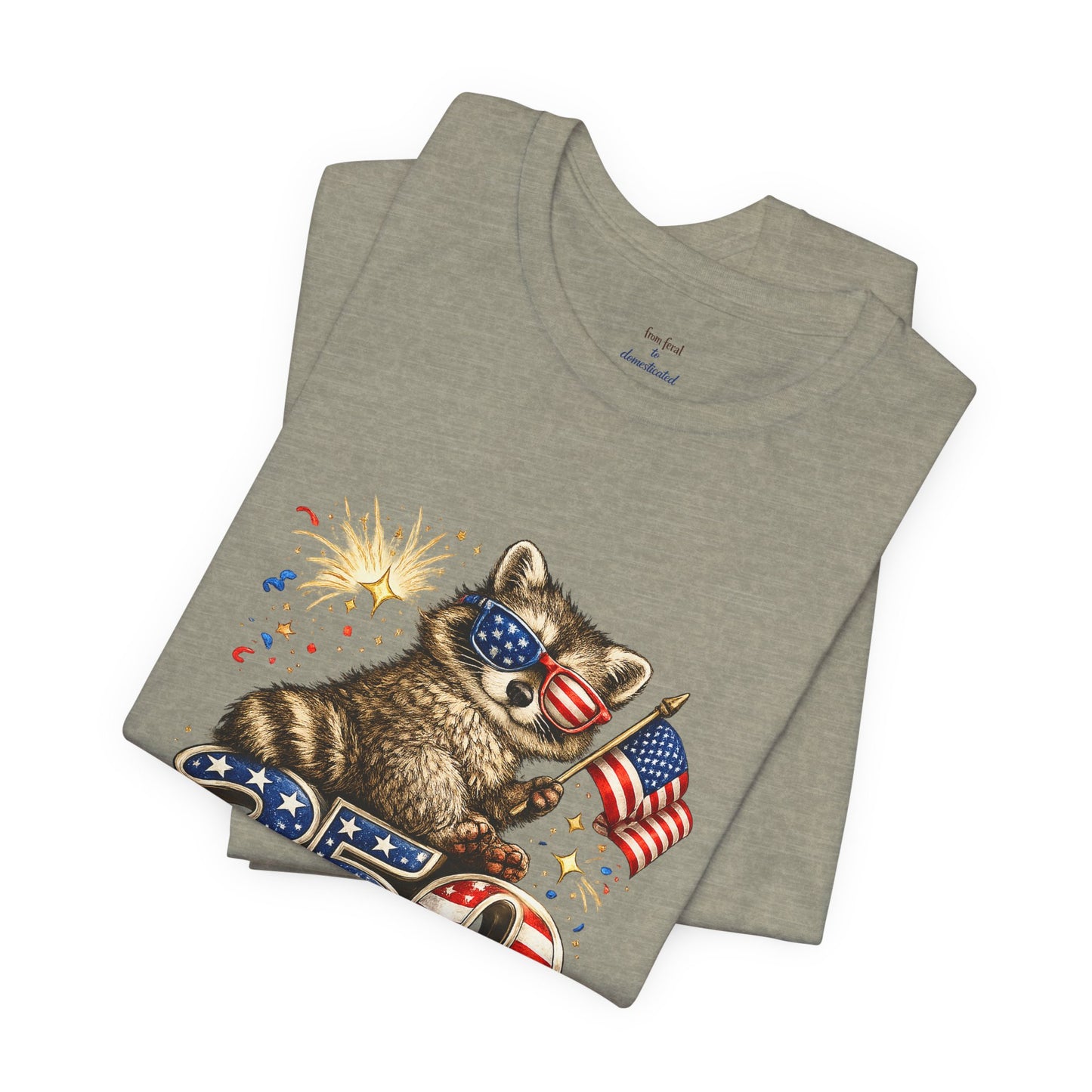 Patriot Raccoon 250th Anniversary T-Shirt — 4th of July Fireworks Flag Tee