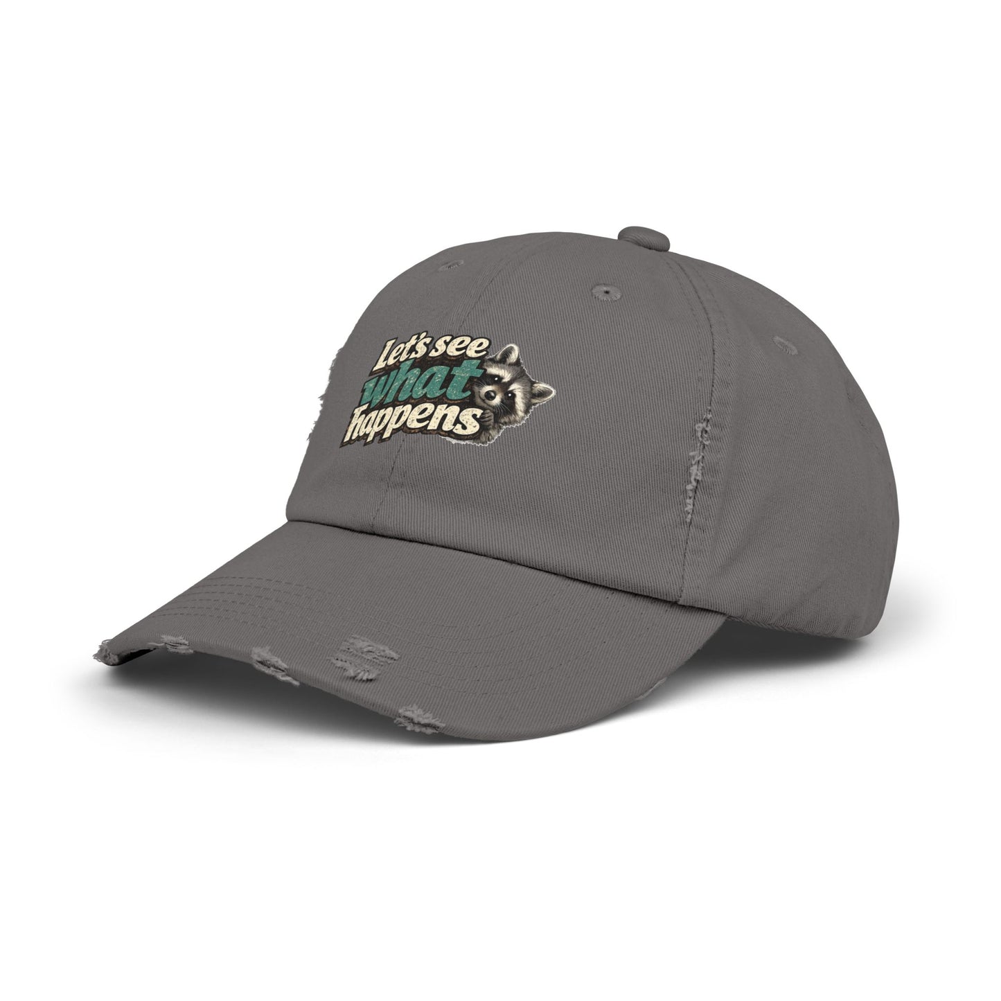 Peek & See Distressed Cap — Raccoon Mom/Dad Funny Dad Hat
