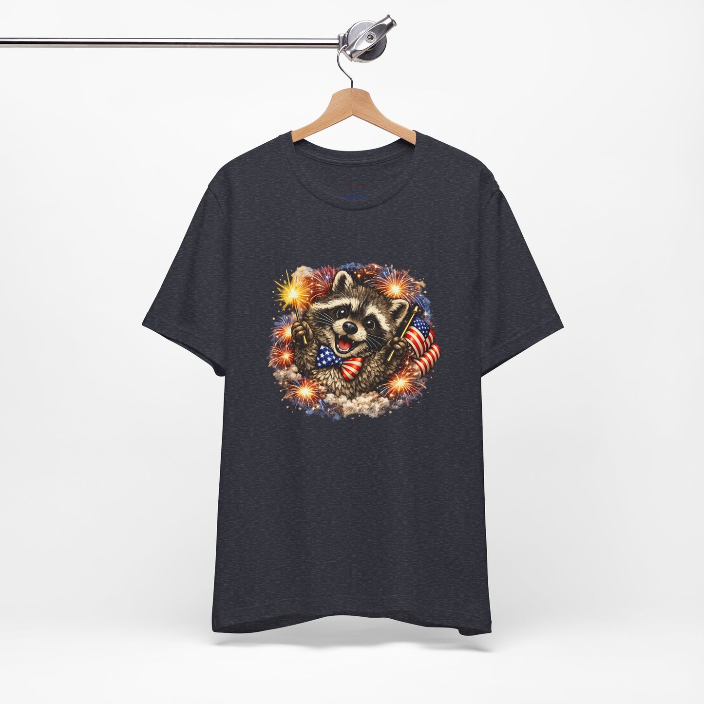 Patriot Raccoon 250th Anniversary T-Shirt — 4th of July Fireworks Flag Tee