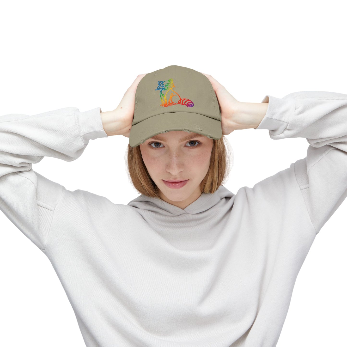 Sitting Rainbow Raccoon | Distressed Cap —  Funny Truth Hat