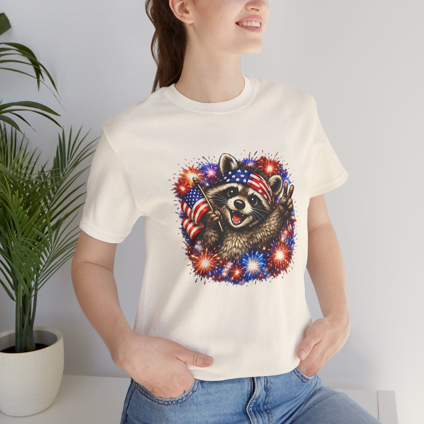 Patriot Raccoon 250th Anniversary T-Shirt — 4th of July Fireworks Flag Tee
