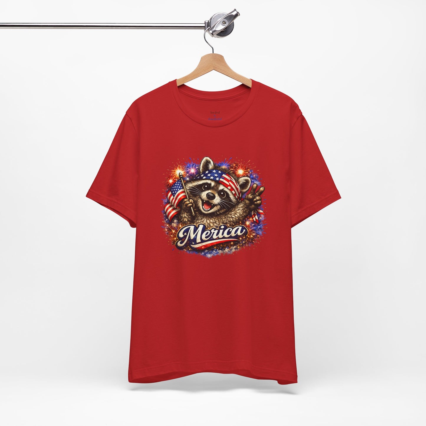 Patriot Raccoon 250th Anniversary T-Shirt — 4th of July Fireworks Flag Tee