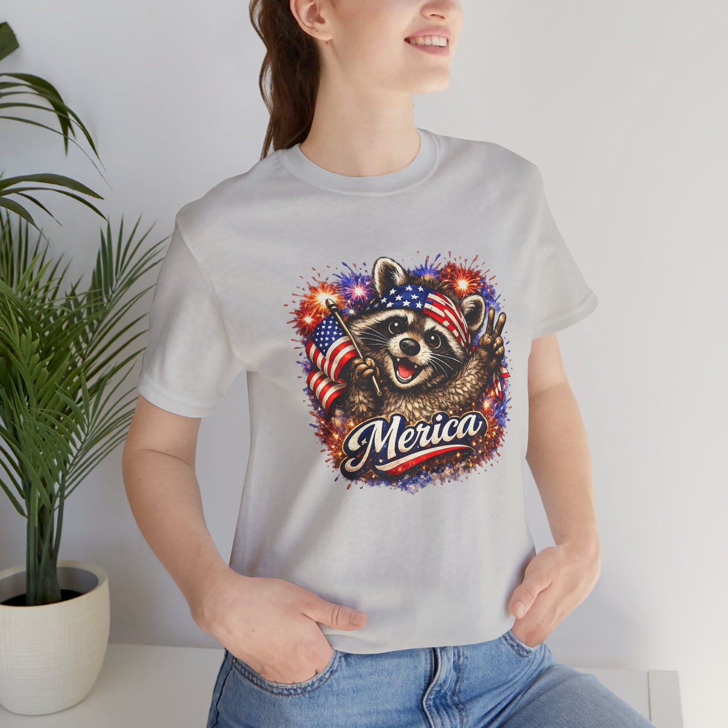 Patriot Raccoon 250th Anniversary T-Shirt — 4th of July Fireworks Flag Tee