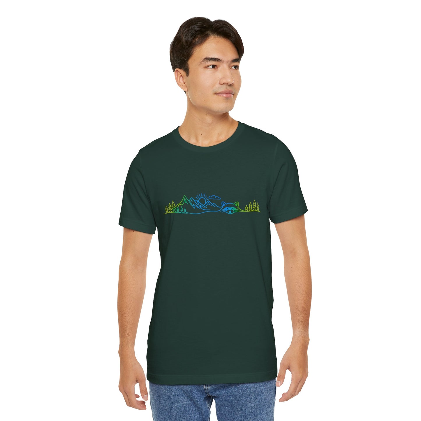 Raccoon Tee — Minimal Line Raccoon Scenic Graphic T-Shirt