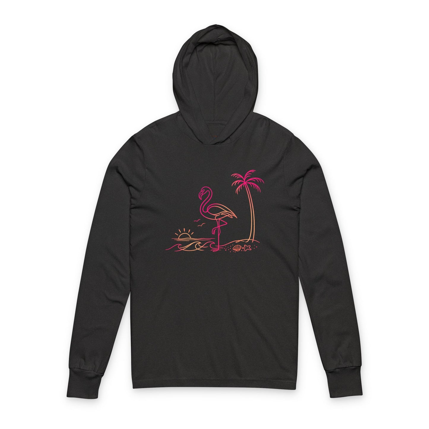 Continuous Line Art Flamingo Hooded Long Sleeve Tee