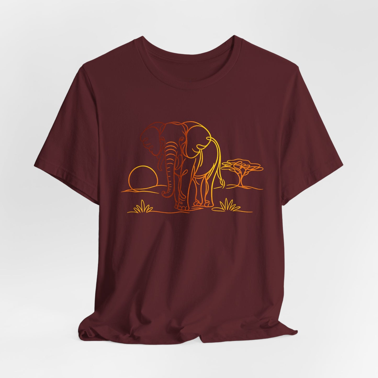 Elephant Sunset Tee — Minimal Line Art Safari T-Shirt