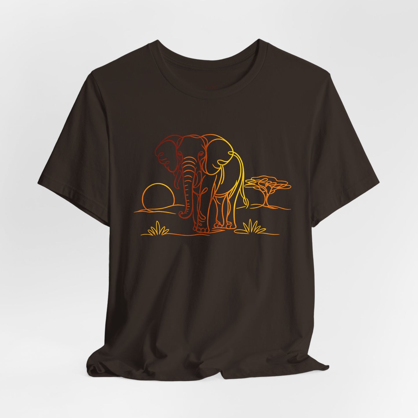 Elephant Sunset Tee — Minimal Line Art Safari T-Shirt