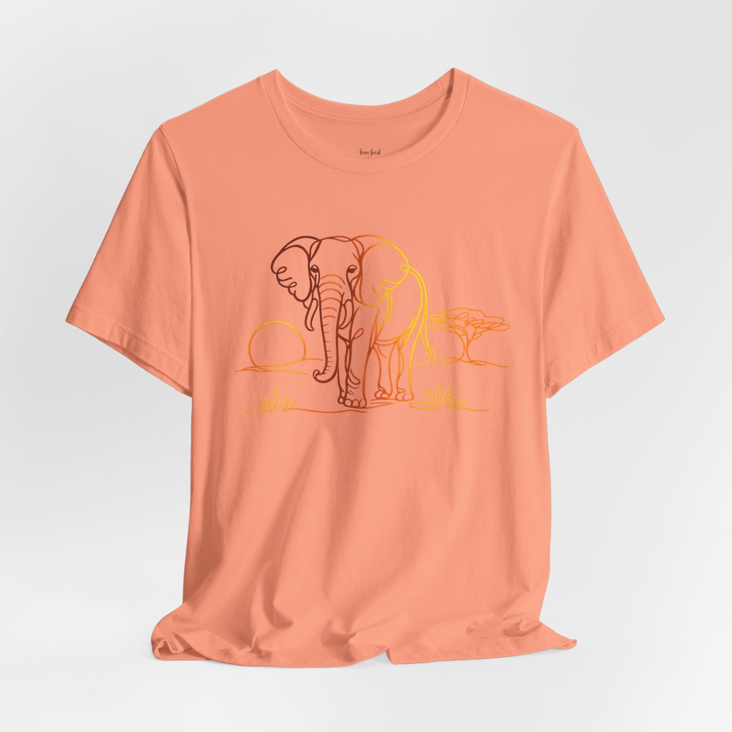 Elephant Sunset Tee — Minimal Line Art Safari T-Shirt