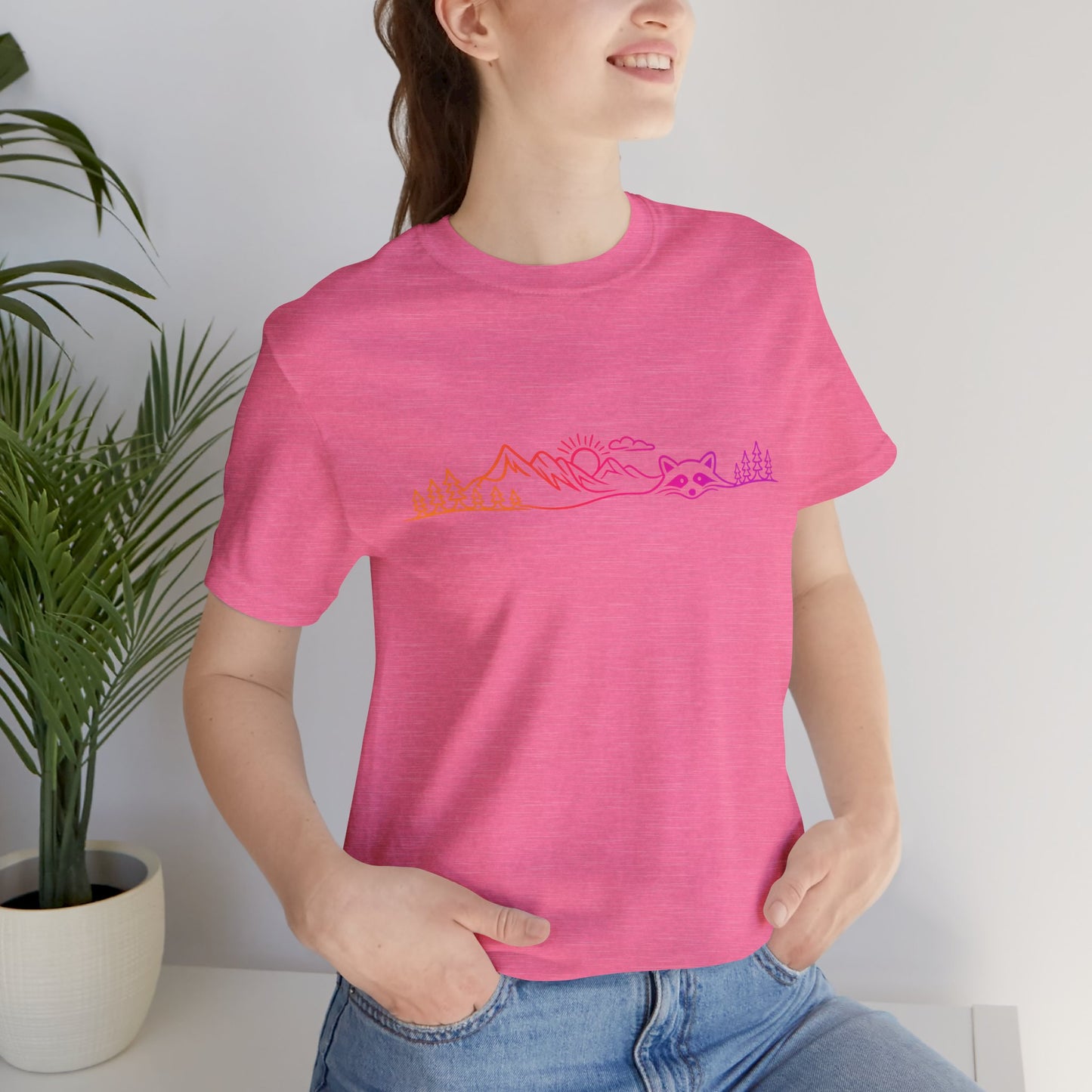 Raccoon Tee — Minimal Line Raccoon Scenic Graphic T-Shirt