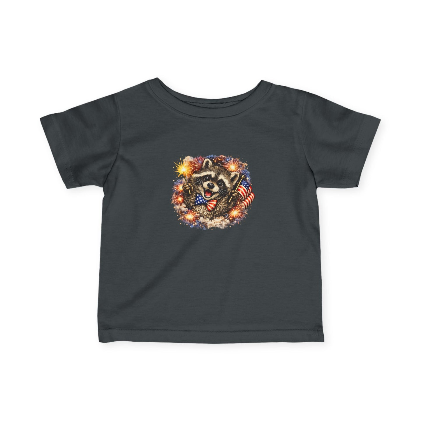 Infant Tee — Adorable Raccoon Holding American Flag "250" — 4th of July Baby Shirt