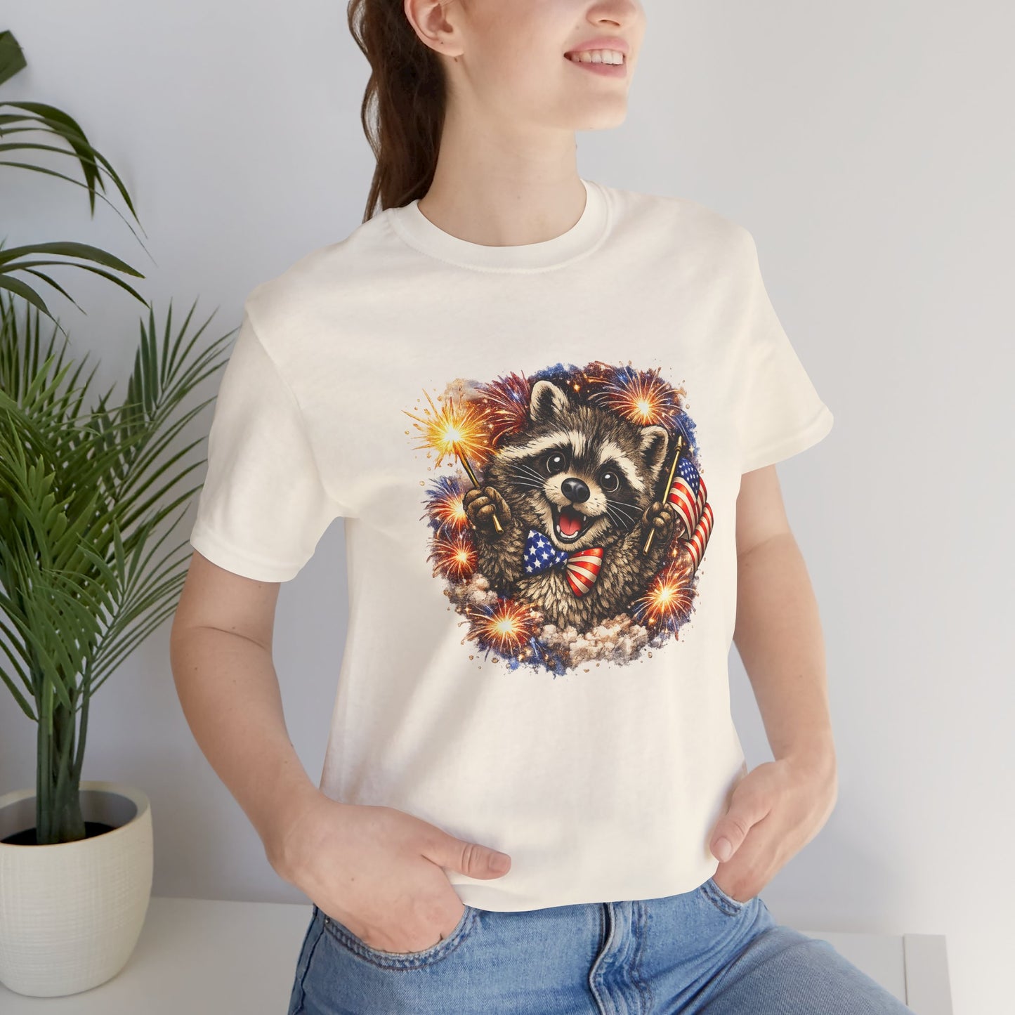 Patriot Raccoon 250th Anniversary T-Shirt — 4th of July Fireworks Flag Tee