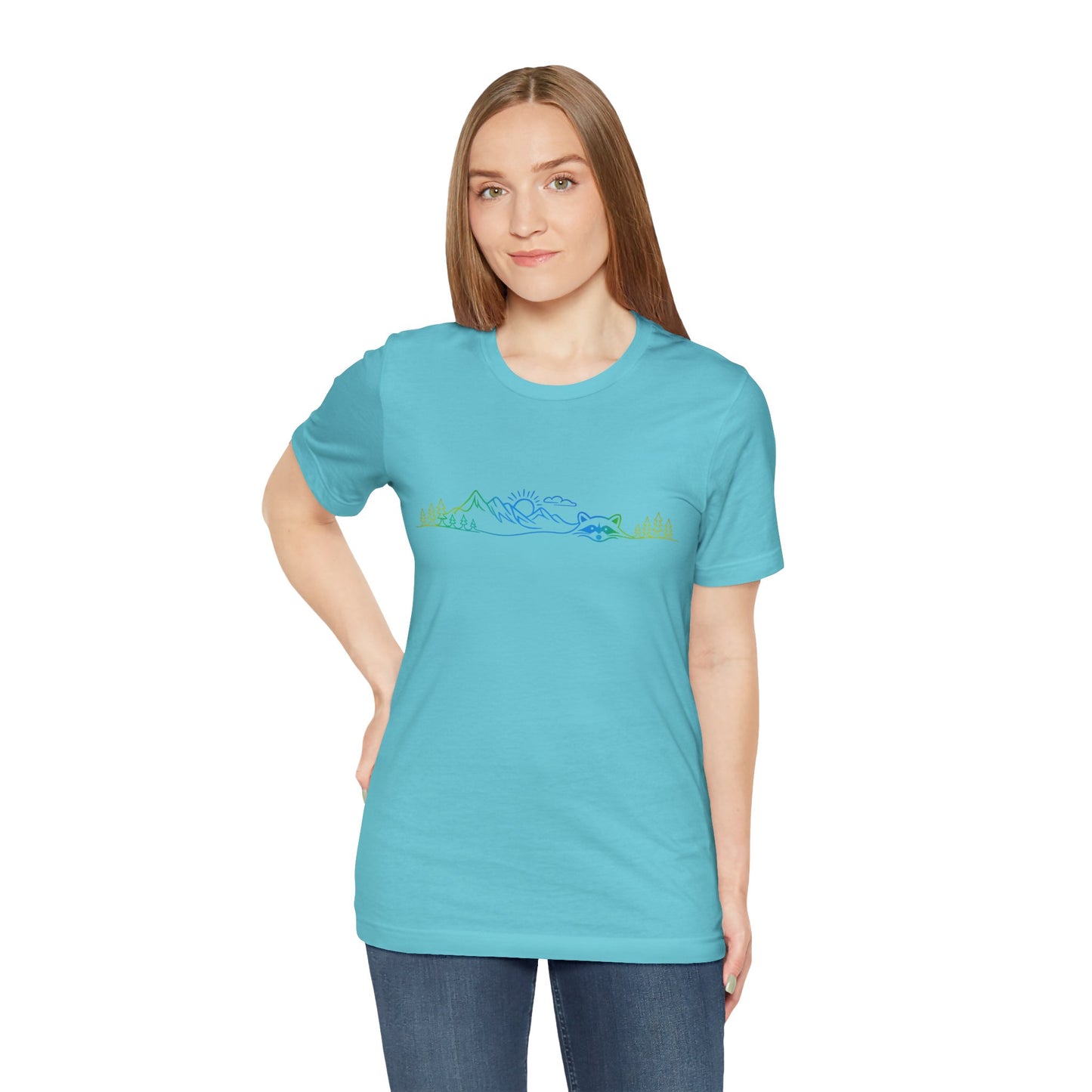 Raccoon Tee — Minimal Line Raccoon Scenic Graphic T-Shirt