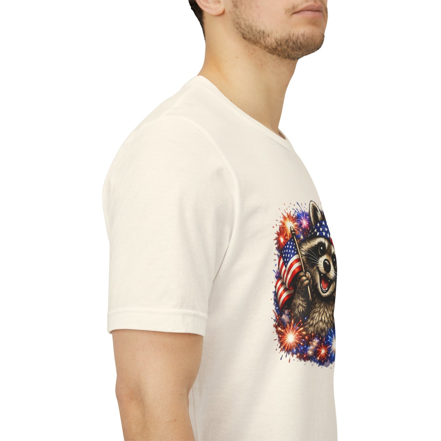 Patriot Raccoon 250th Anniversary T-Shirt — 4th of July Fireworks Flag Tee
