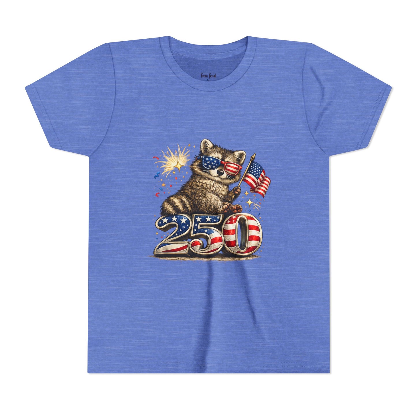 Patriotic Raccoon Youth Tee — Raccoon with American Flag & Fireworks