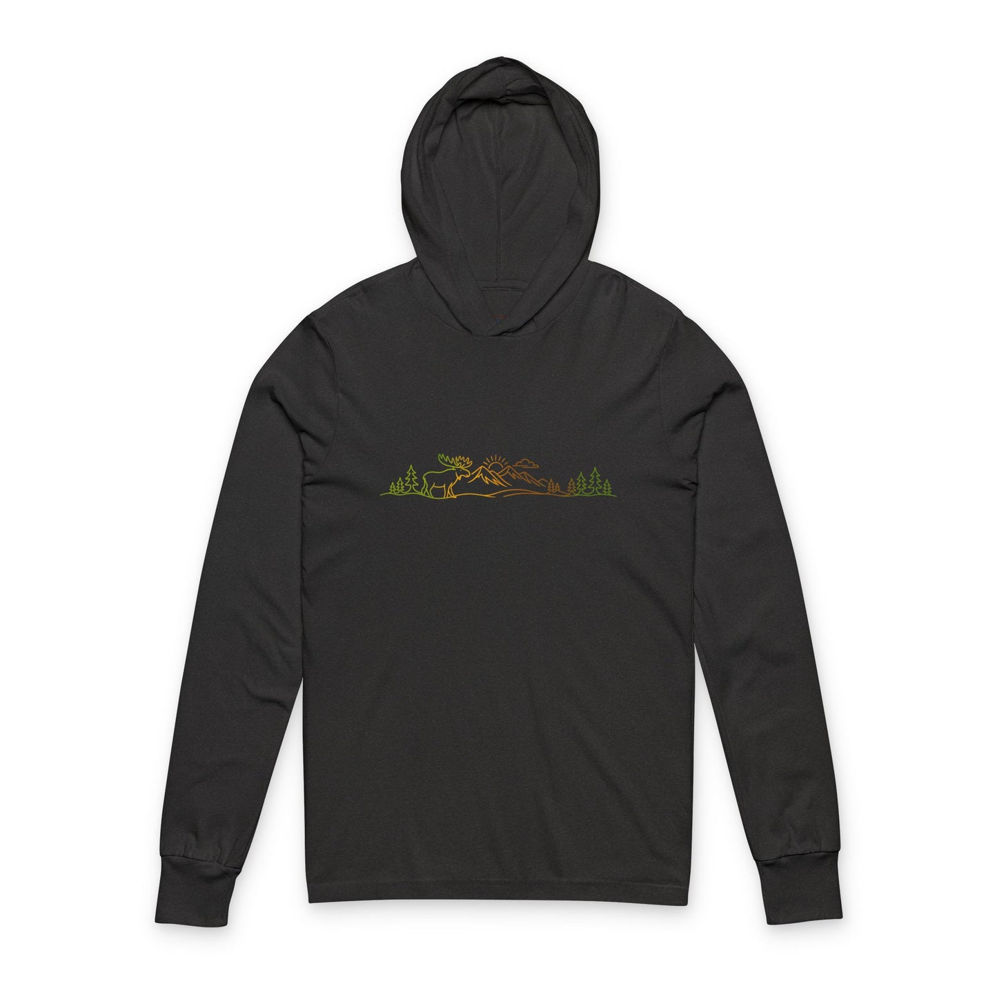 Continuous Line Art Moose Hooded Long Sleeve Tee