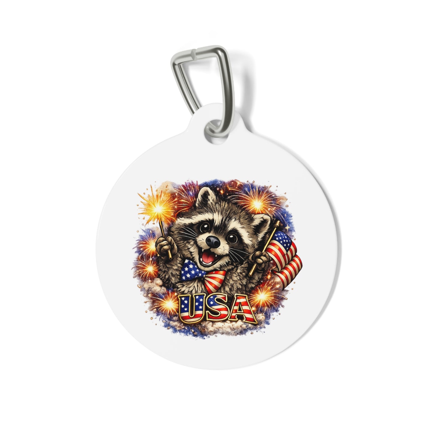 Patriotic Raccoon 4th of July Pet Tag — USA 250 Celebration