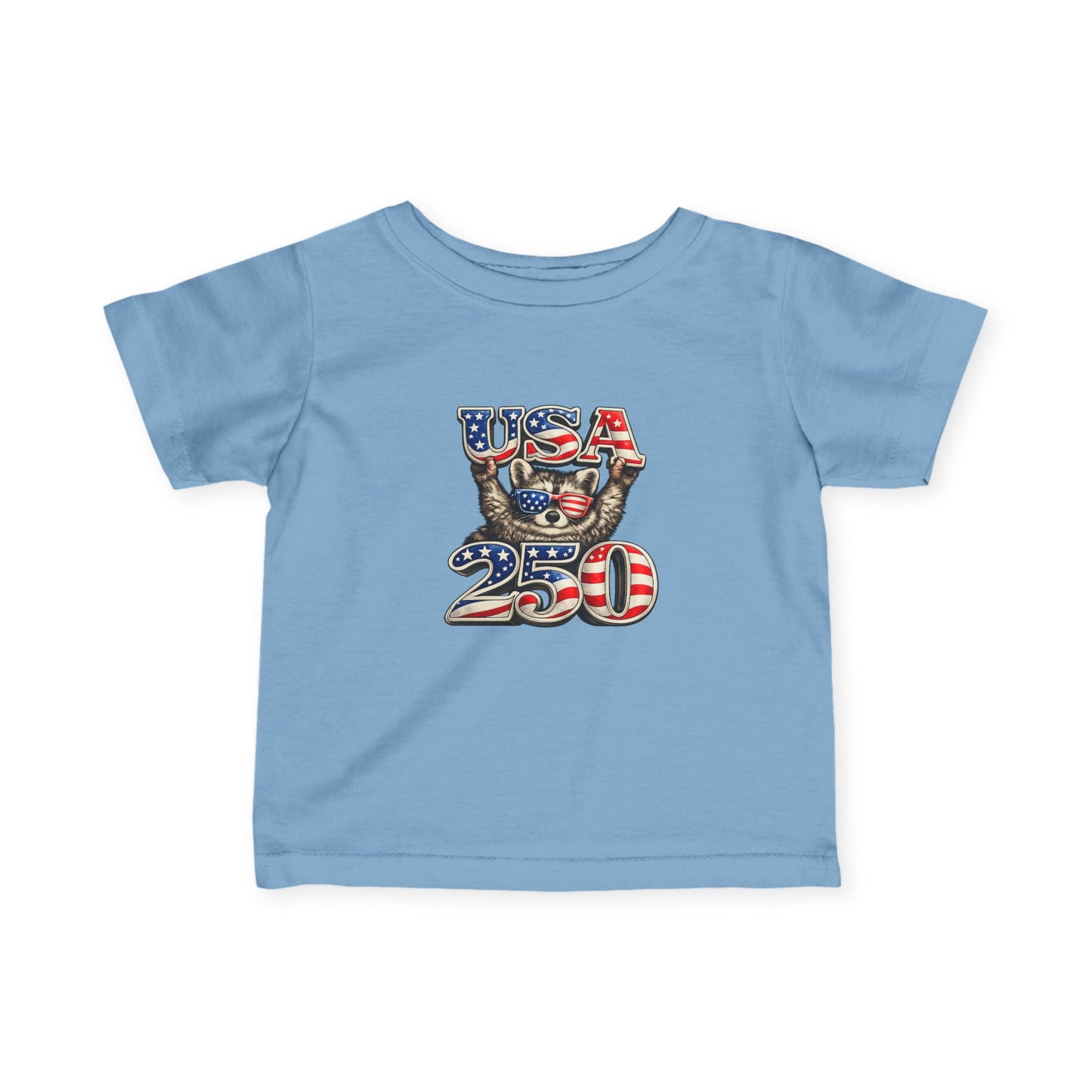 Infant Tee — Adorable Raccoon "USA 250" — 4th of July Baby Shirt