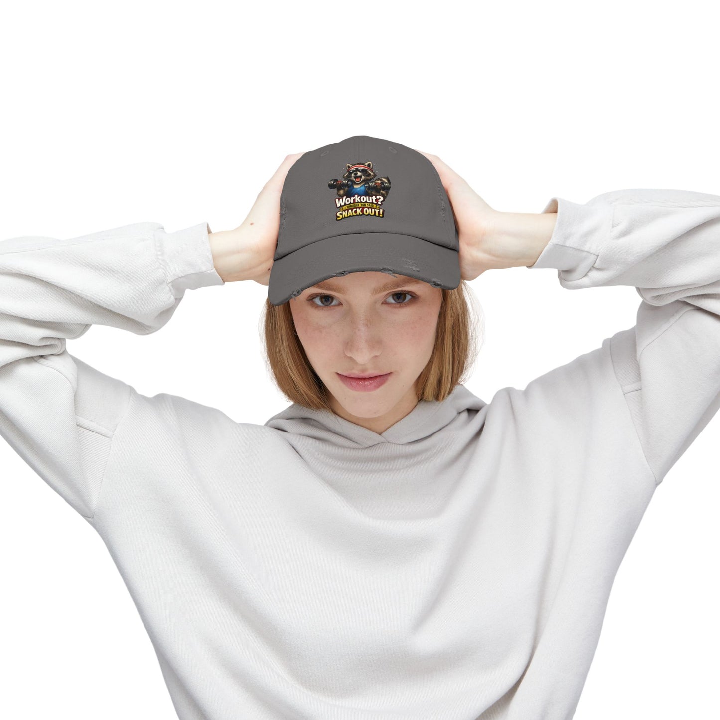 Snack Out Distressed Cap — Raccoon Mom/Dad Funny Dad Hat