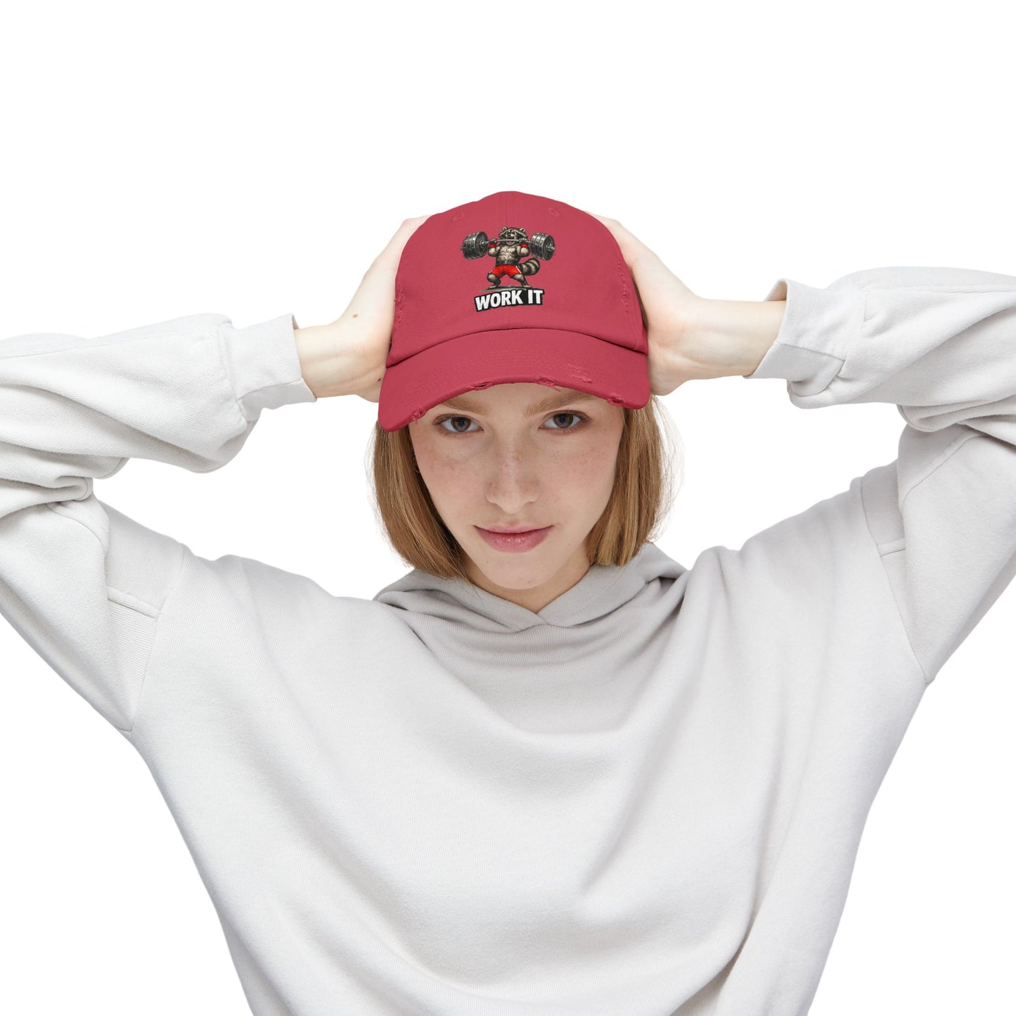 Work It Distressed Cap — Raccoon Mom/Dad Funny Dad Hat