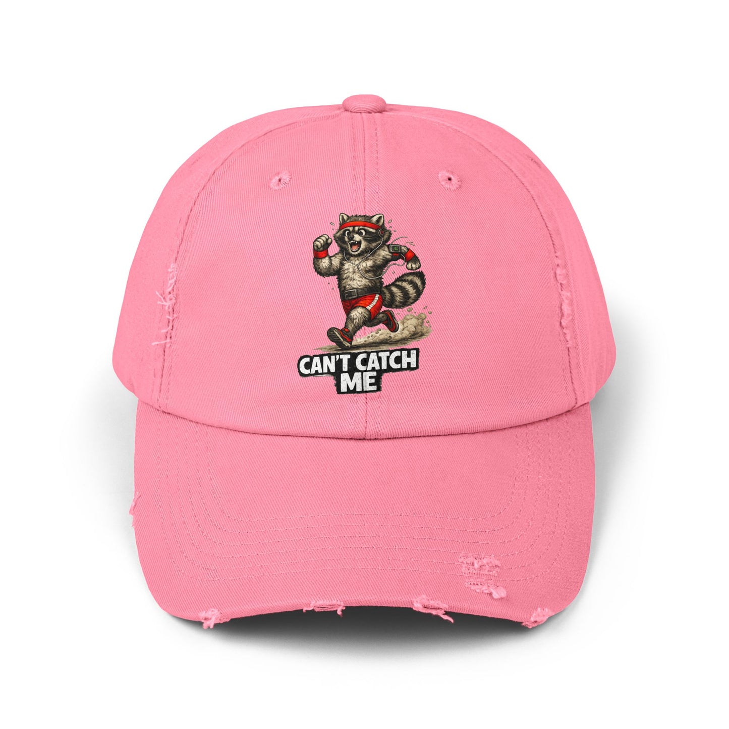 Can't Catch Me Distressed Cap — Raccoon Mom/Dad Funny Dad Hat