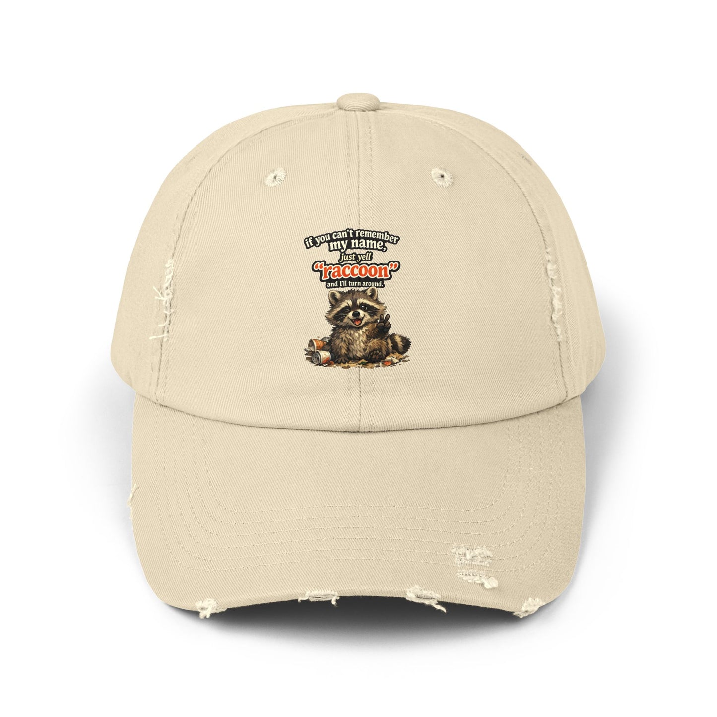 Yell Raccoon Distressed Cap — Raccoon Mom/Dad Funny Dad Hat