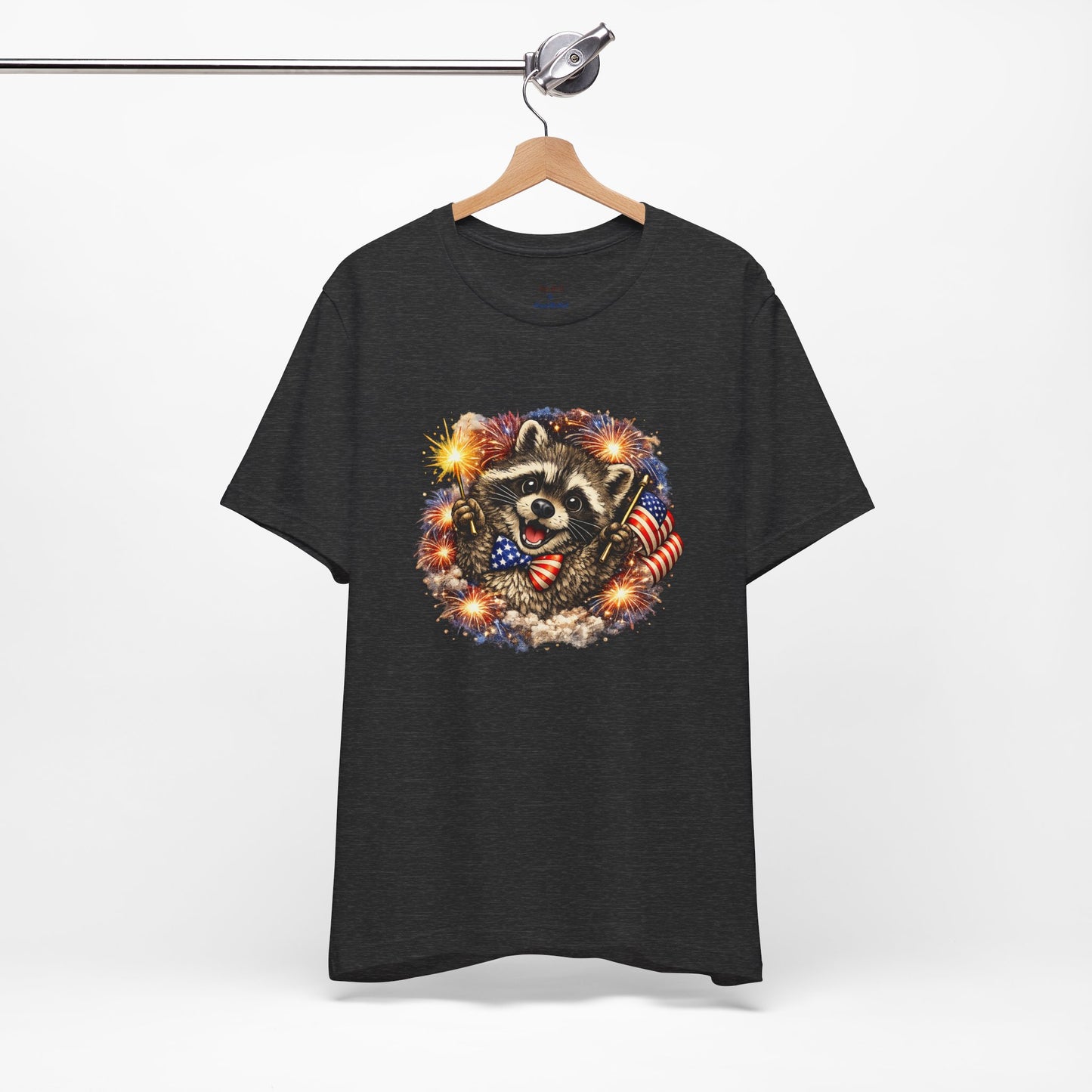 Patriot Raccoon 250th Anniversary T-Shirt — 4th of July Fireworks Flag Tee