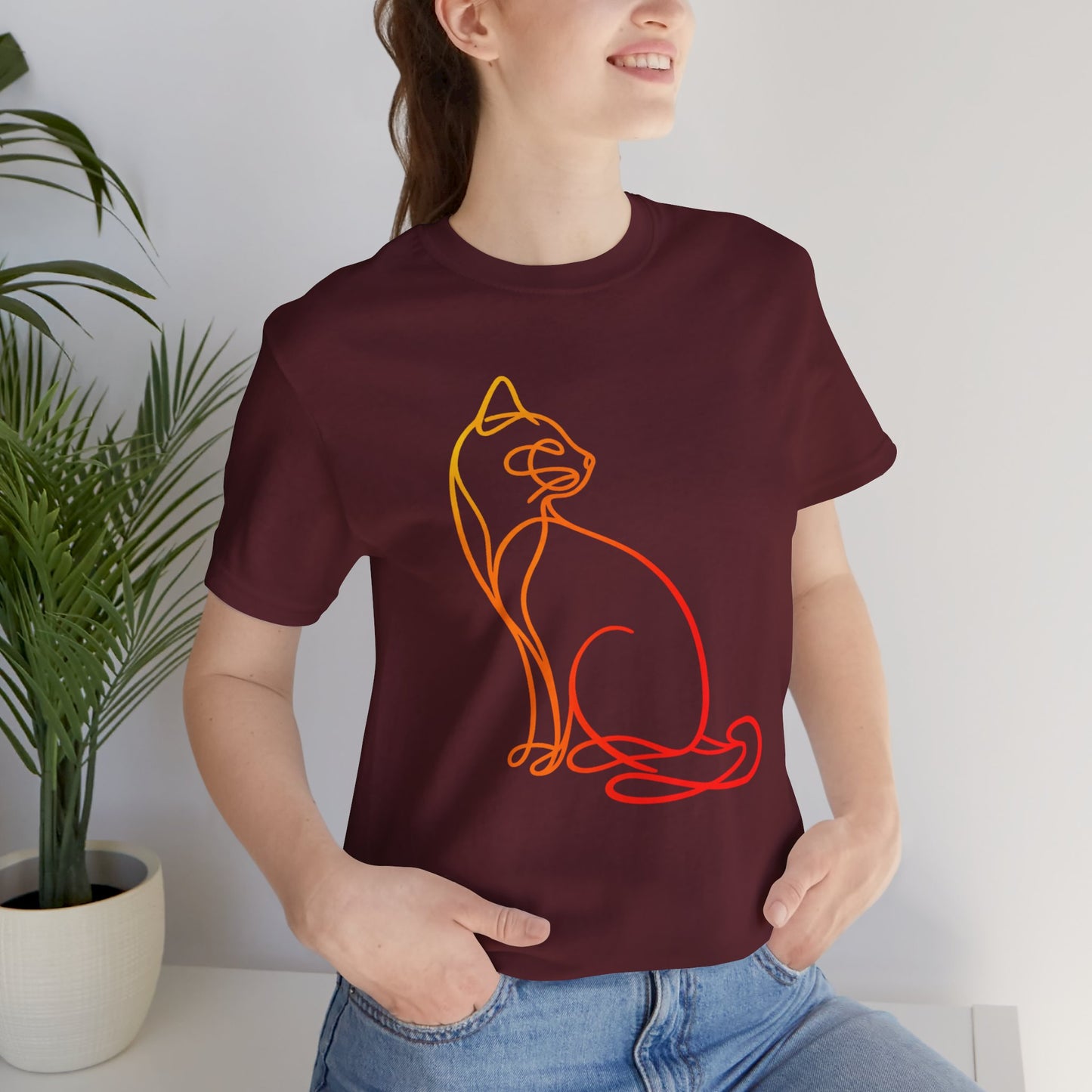 Colorful Line-Work Sitting Cat T-Shirt