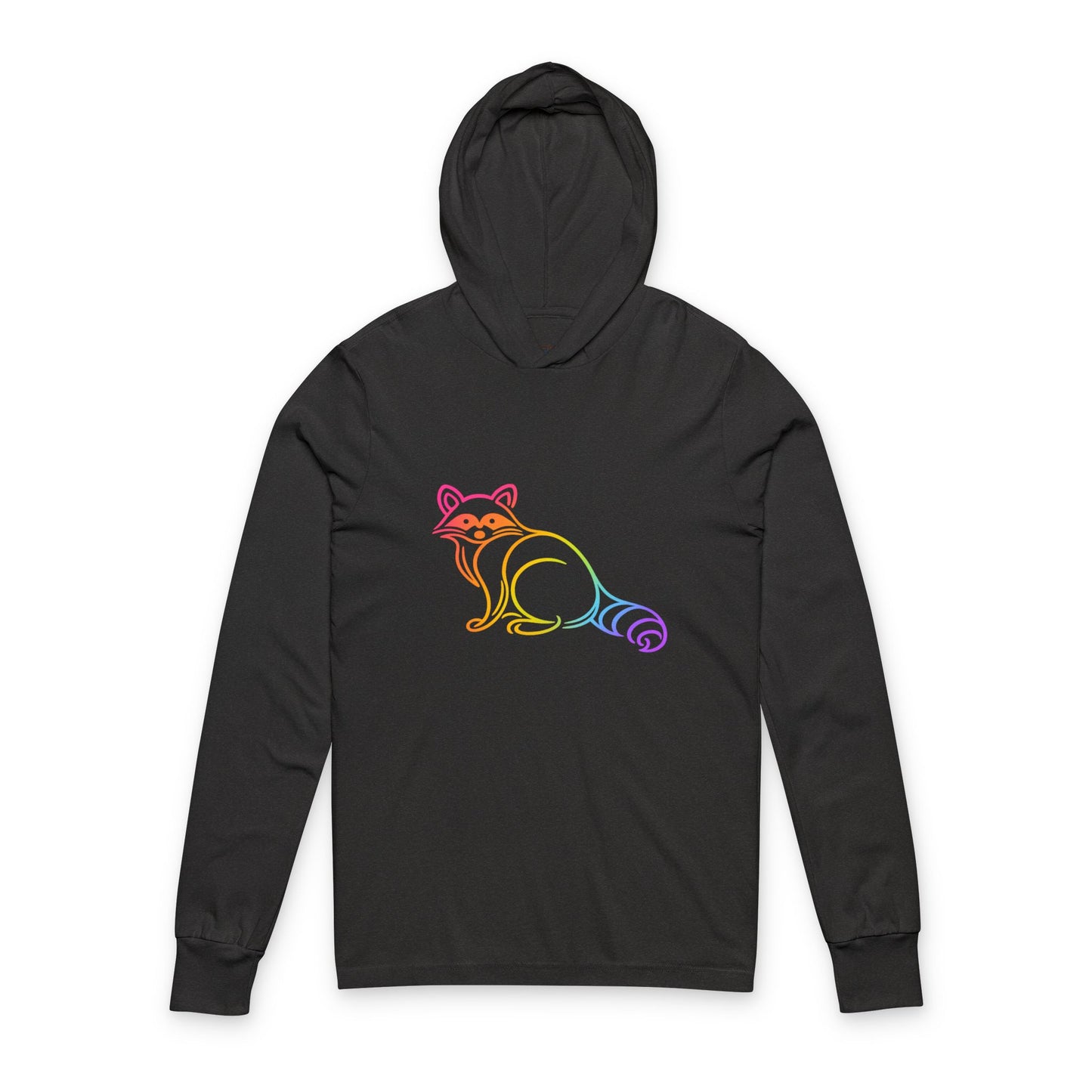 Continuous Line Art | Rainbow Raccoon Hooded Long Sleeve Tee