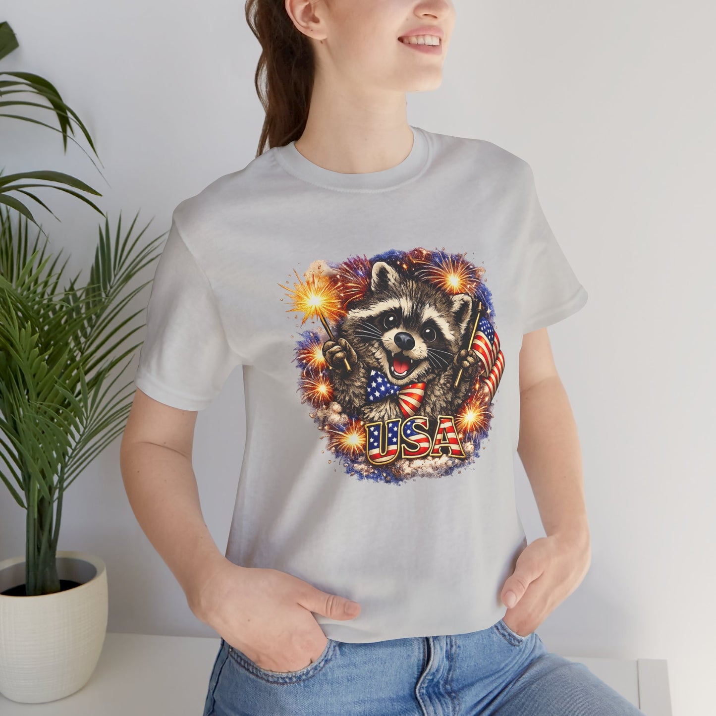 Patriot Raccoon 250th Anniversary T-Shirt — 4th of July Fireworks Flag Tee