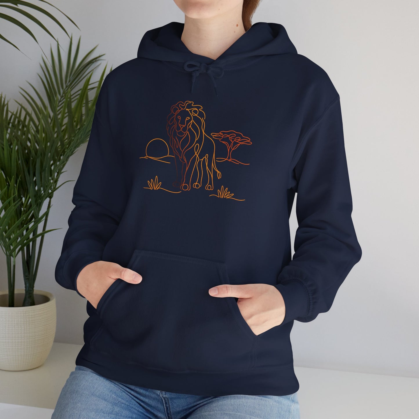 Lion Line Art Hoodie — Minimal Safari Sweatshirt