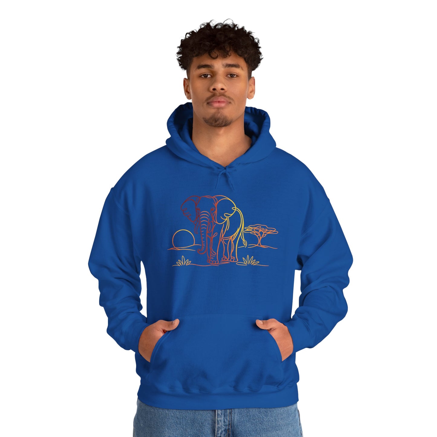 Elephant Sunset Hoodie — Minimal Safari Graphic Hooded Sweatshirt