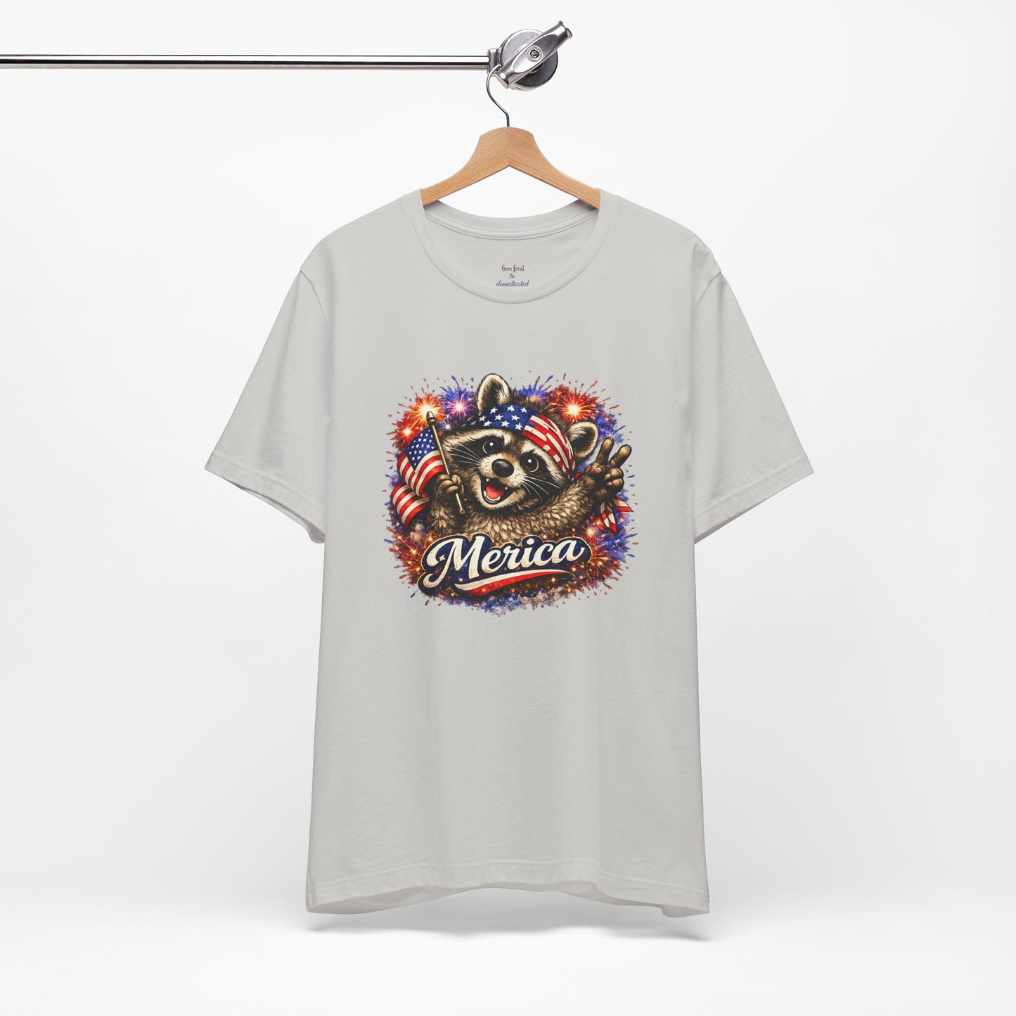 Patriot Raccoon 250th Anniversary T-Shirt — 4th of July Fireworks Flag Tee