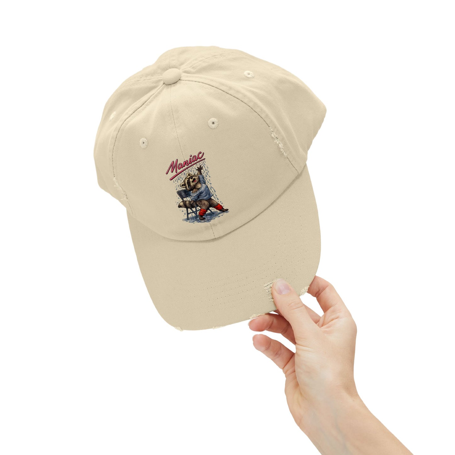 Maniac Distressed Cap — Raccoon Mom/Dad Funny Dad Hat